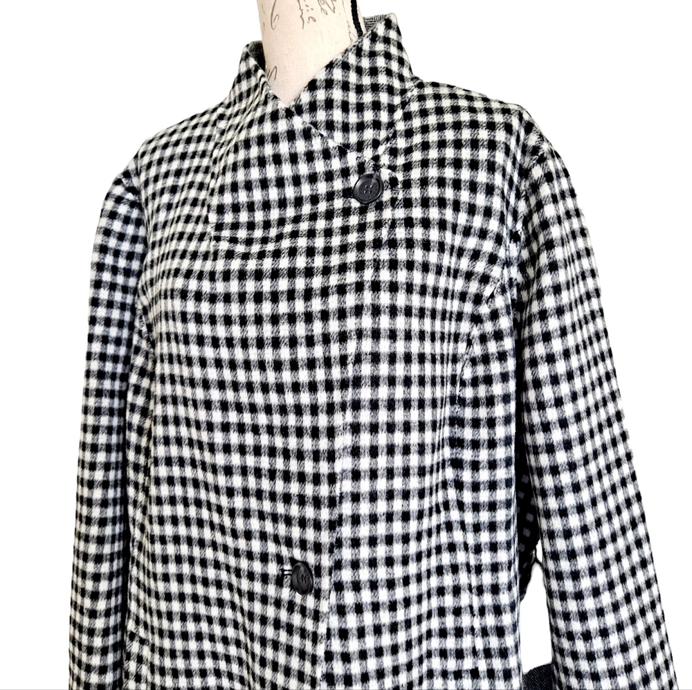 SOLD Talbots wool blend Trench plaid gingham double face belted long coat 18W - Picture 14 of 17